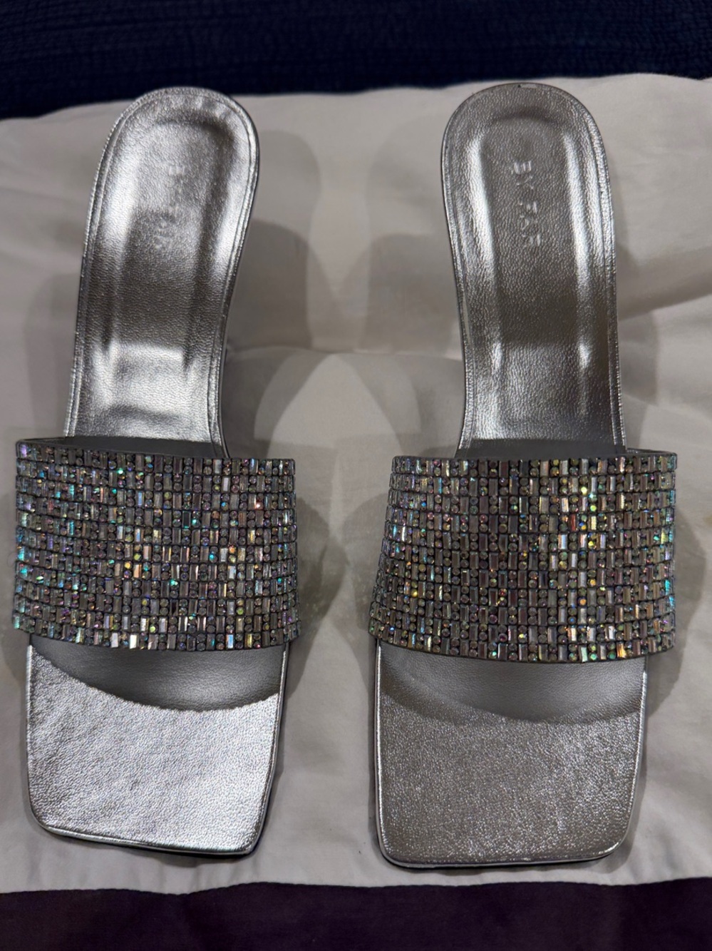 BY FAR Silver Crystal-Embellished Slide Sandals